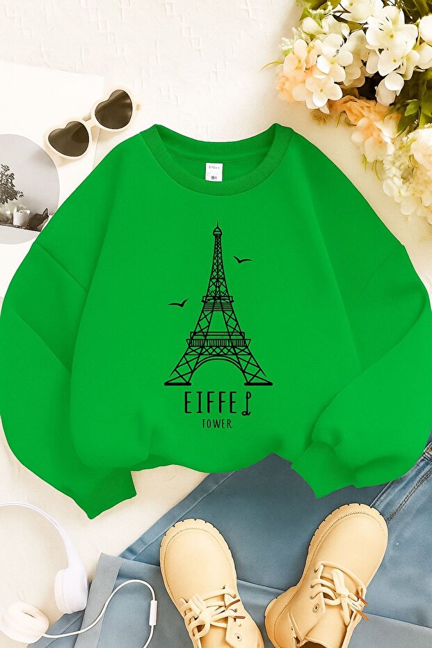 3 Yarn Combed Cotton Eyfel Printed Unisex Children's Sweat