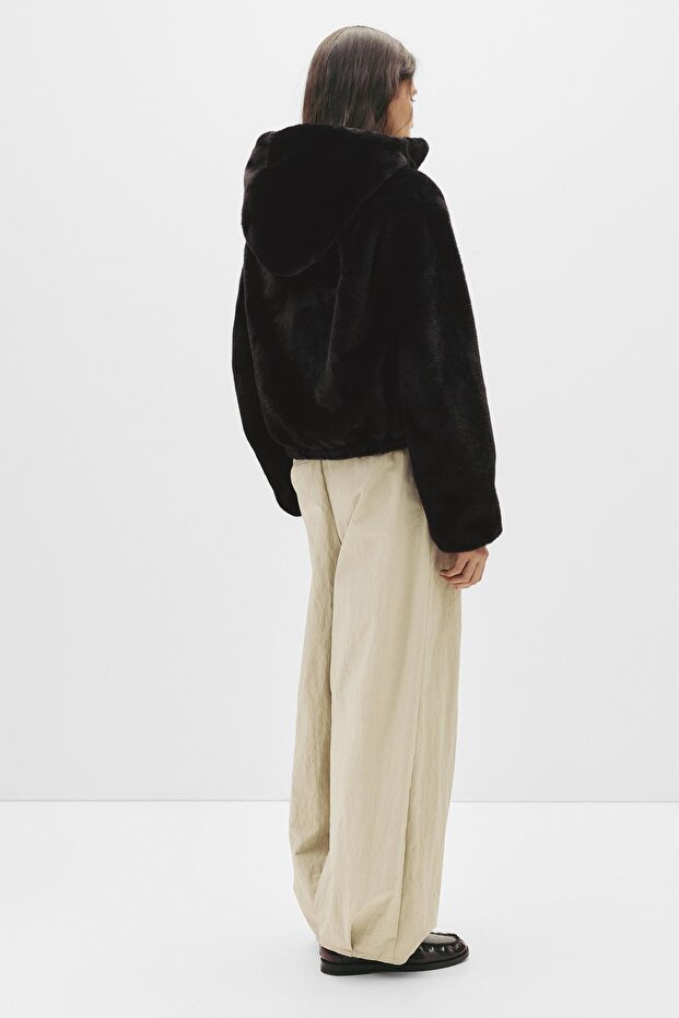 Kapüşonlu suni kürk ceket - 3