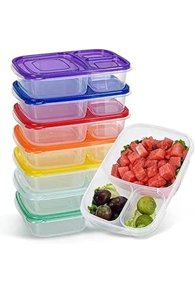 7 pack Bento Box - Reusable 3 Compartments Meal Prep Lunch Box - Lunch Boxes