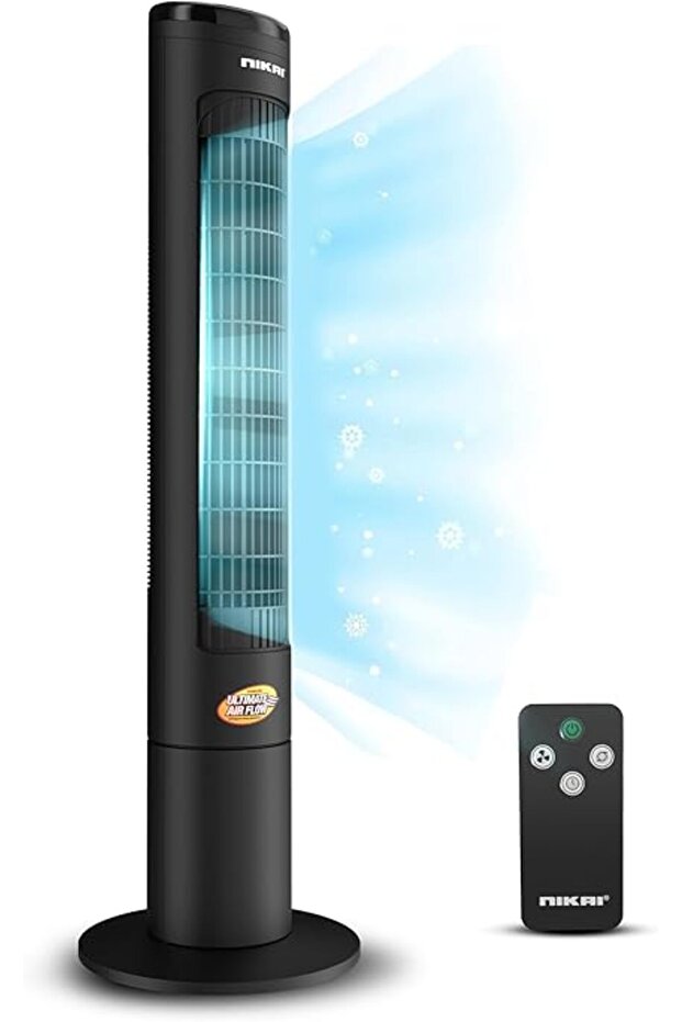 Nikai Tower Fan, 40" Height, LED Touch Panel, Remote Control, 80° Oscillation, 12-Hour Timer, Quiet