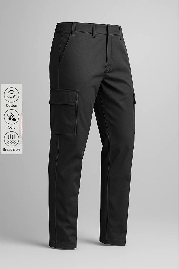 Men's High Waist Cargo Pocket Smoked Baggy Pants