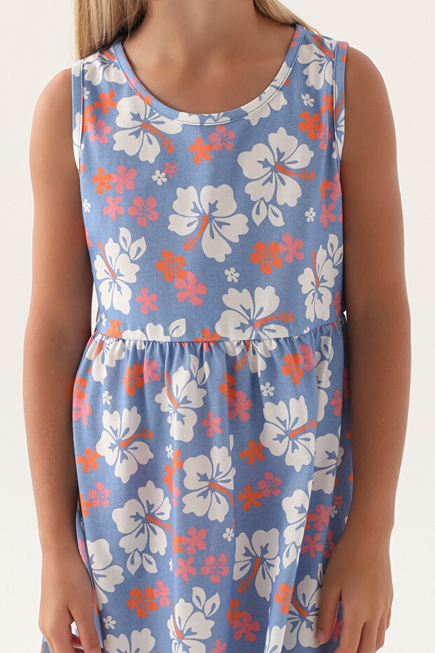 Çiçekli Penye Elbise - 3