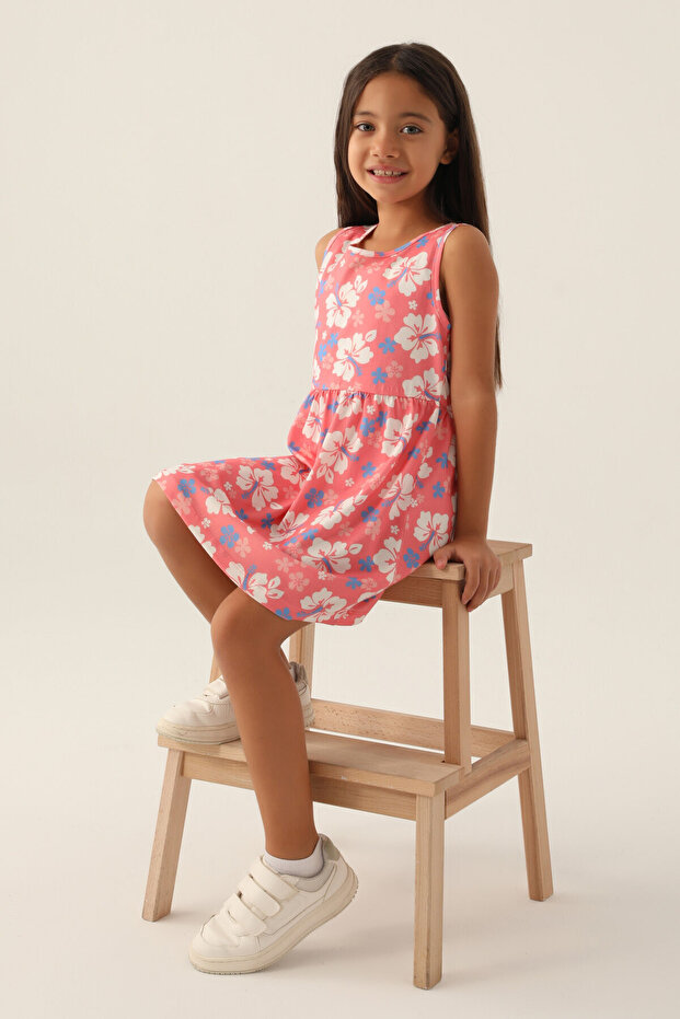 Çiçekli Penye Elbise - 4