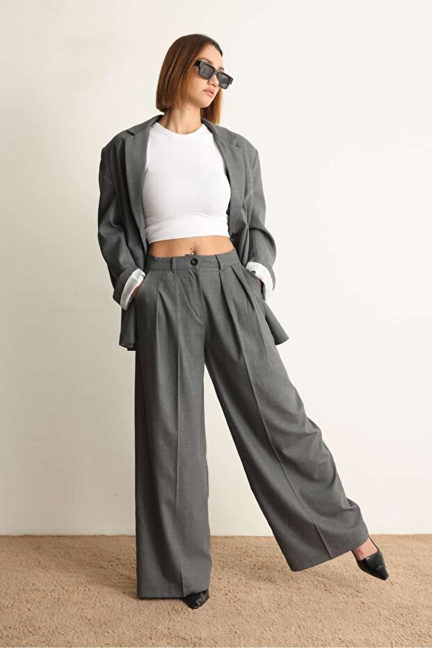 Gray Oversize Jacket Pants Set - 8