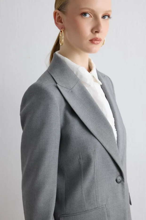 Single Button Classic Jacket - Gray - 4
