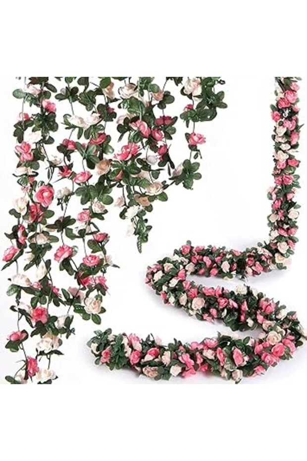 GHAKKE Artificial Rose Vine Flowers Rose Vines Flowers Plants 6 Pcs 45FT Artificial Rose Flower Vine