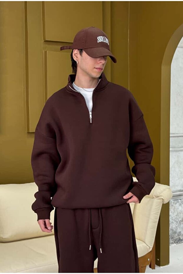 سويت شيرت أساسي فاخر كبير الحجم بسحاب نصفي - 7