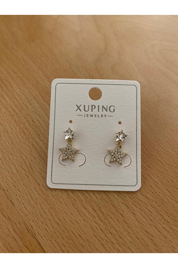Xuping Mini Boy Star Figure Zircon Stone Detail Gold Earrings