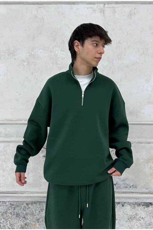 سويت شيرت أساسي فاخر كبير الحجم بسحاب نصفي - 3