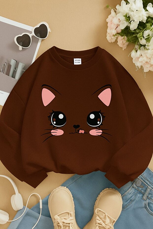 3 Yarn Combed Cotton Kitten Printed Unisex Children's Sweat