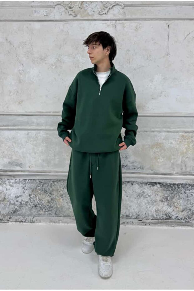 سويت شيرت أساسي فاخر كبير الحجم بسحاب نصفي - 2