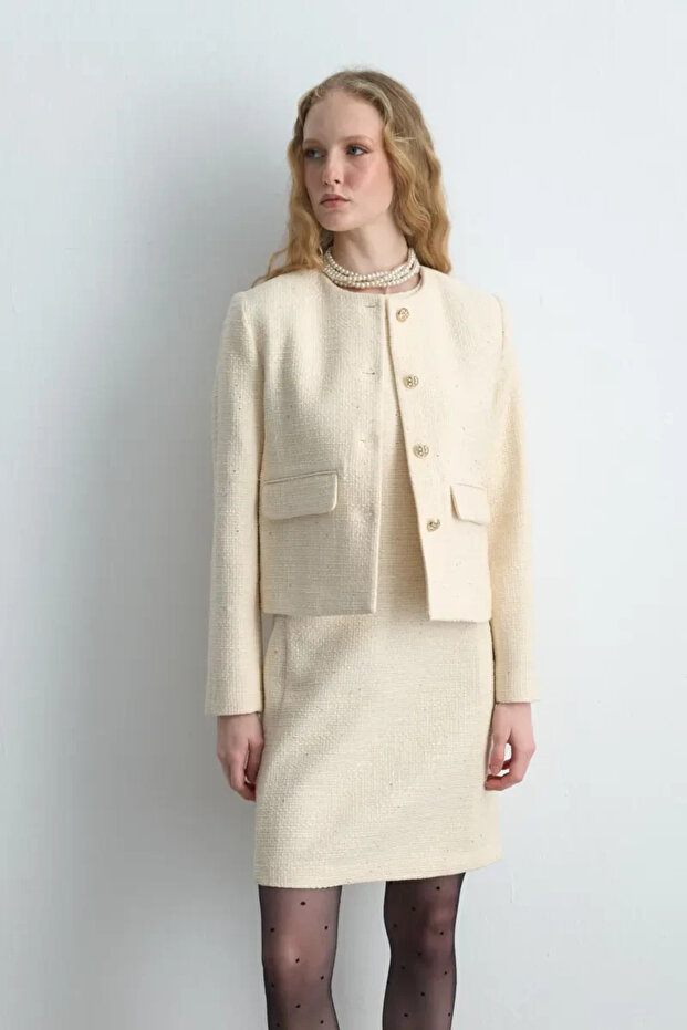 جاكيت تويد بياقة دائرية - إكرو - 3