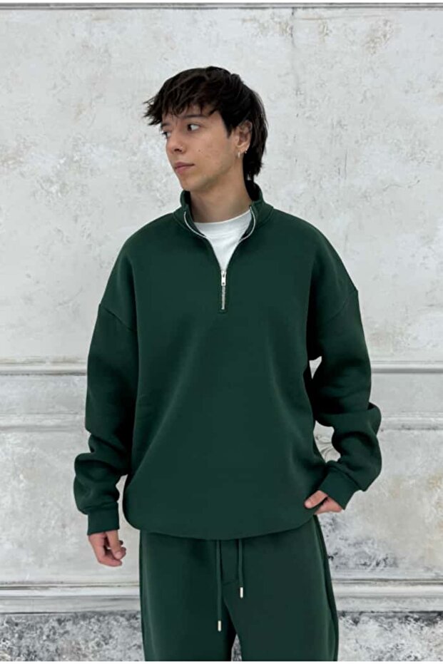 سويت شيرت أساسي فاخر كبير الحجم بسحاب نصفي - 4