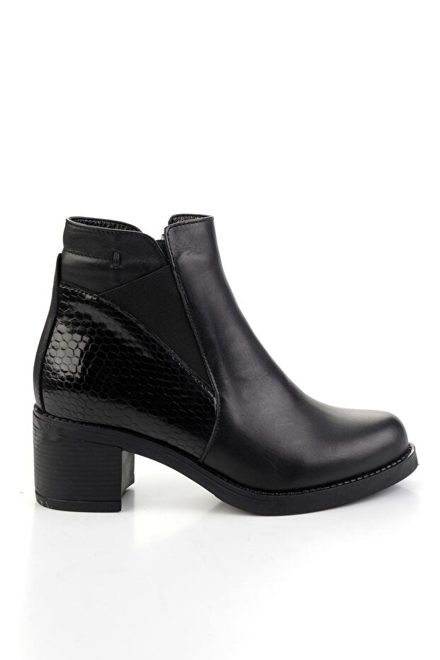 Siyah Siyah Hakiki Deri Kadın Bot & Bootie K02717211003 - 1