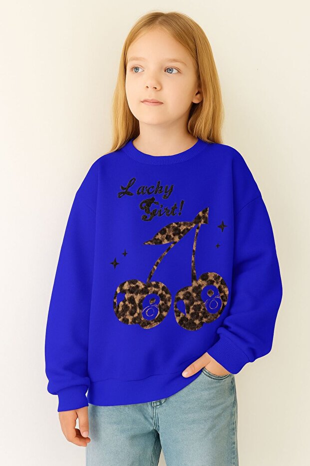 3 Yarn Combed Cotton Lucky Girls Cherry Printed Unisex Children's Sweat