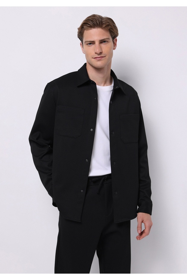 Regular Fit Erkek Siyah Shacket - 1