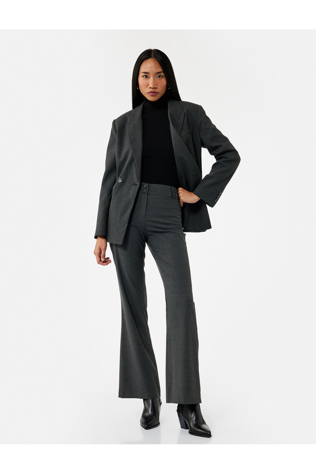Slim Fit Buttoned Spanish Leg Fabric Trousers