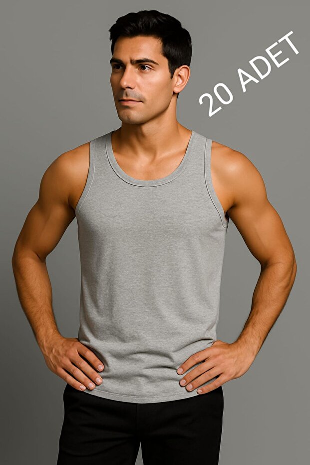Gray 20-Pack Cotton Combed Classic Strap Men's Undershirts – Breathable, Comfortable Fit, Everyday Wear