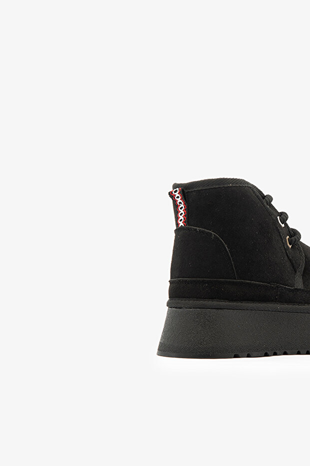 Siyah Süet İçi Kürklü Yüksek Taban Bağcıklı Kadın Bot - 5