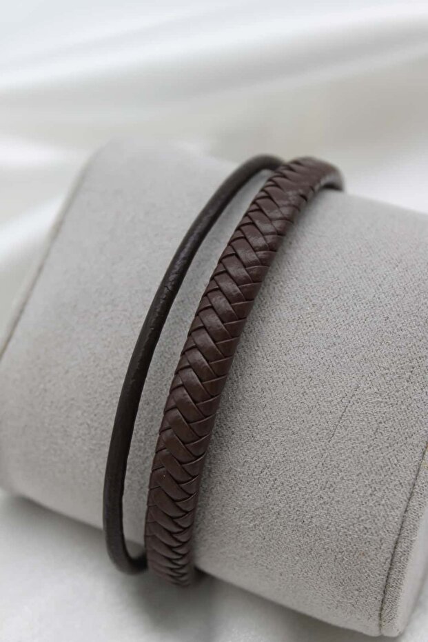 Steel Lock Double-Looked Fish Scale Model Men's Leather Bracelet
