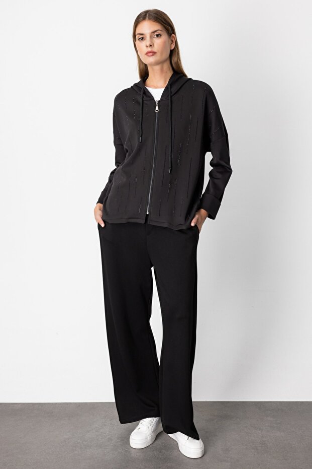 Taş İşlemeli Kapüşonlu Eşofman Üstü - 4