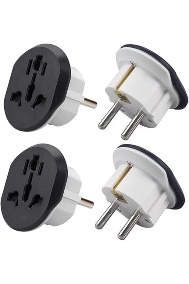 Adnext 4 Pcs UK to EU Plug Adapter – 3 Pin to 2 Pin Electric Switch – 16A 250V Universal EU Conv