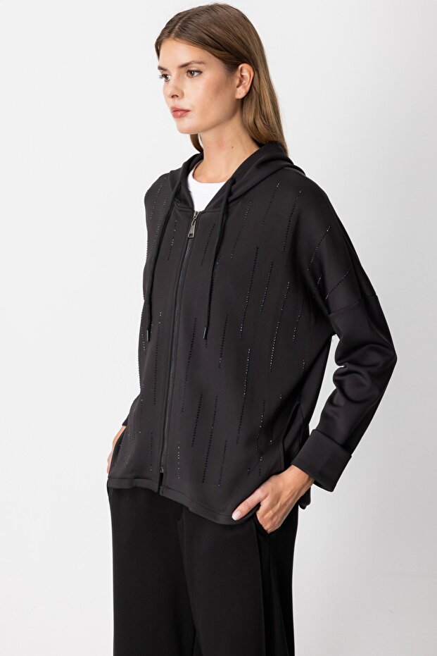 Taş İşlemeli Kapüşonlu Eşofman Üstü - 3