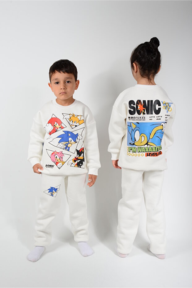 Unisex Cream Sonic Printed 3-Ply Thick Suit with Shardon Detail