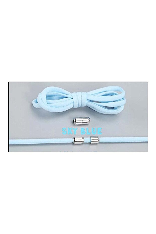 Elastic No Tie Shoe Lace Pair (Bsby Blue Lace With Silver Cap)