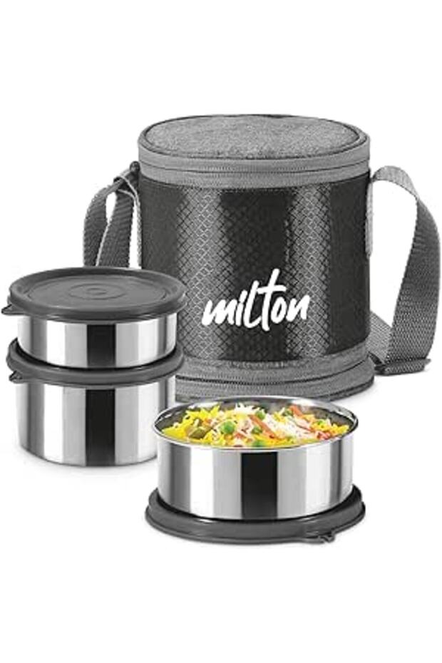MILTON Expando 2+1 Lunch Box (3 Stainless Steel Container, 320 ml, 320 ml, 500 ml) with Insulated Ja - 1