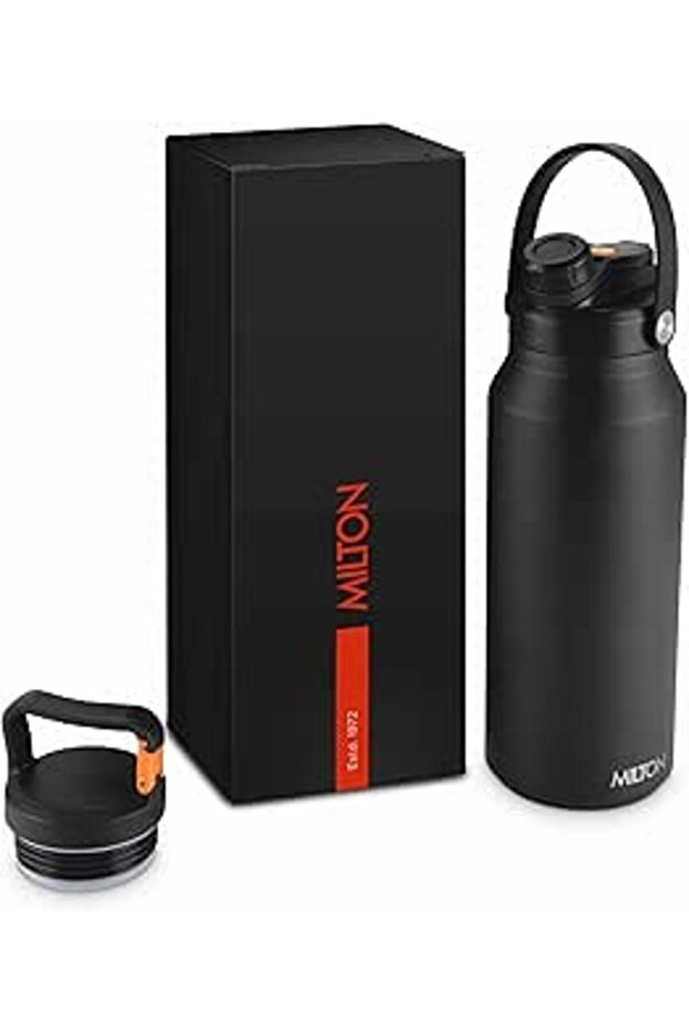 MILTON 1180ml Vacuum Insulated Water Bottle with Straw Lid - 2 lids included, Keeps Drinks Hot and C
