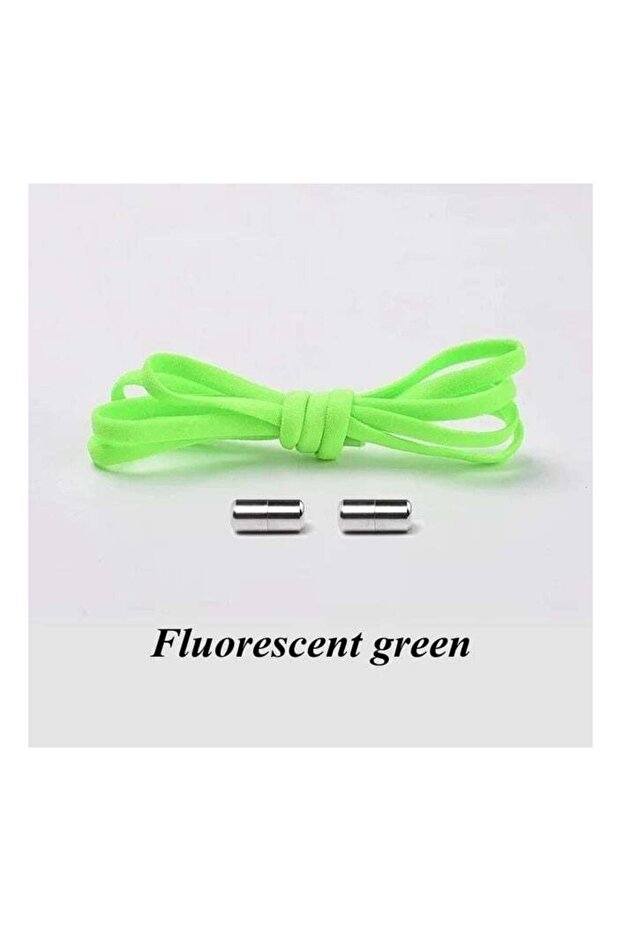 Elastic No Tie Shoe Lace Pair (Fluorescent Green Lace with Silver Cap)