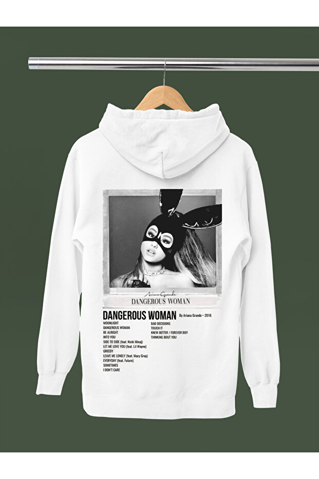 Ariana Grande Printed Cotton Long Sleeve Ribbed 3-Ply Hooded Sweatshirt
