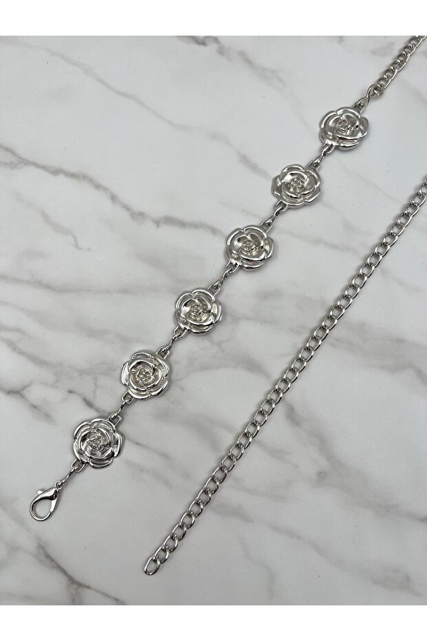 Silver/Rose Patterned Women's Belt, Chain Belt, Waist Belt, Trouser Belt, Coat Belt,
