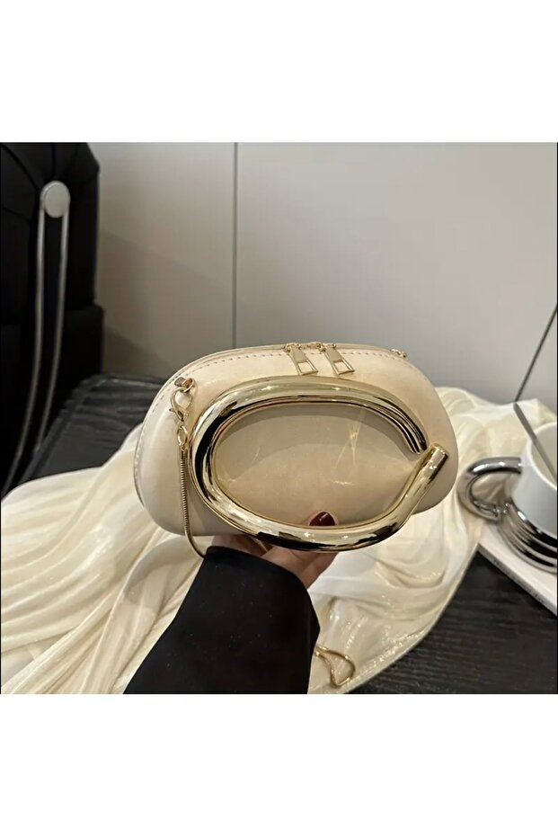 Crescent Clutch Bej Çanta - 4