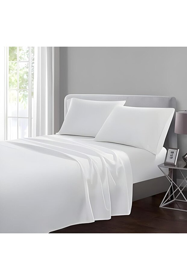 Soft & Durable Cotton Blend Flat Bed Sheet | 178x254cm | 220 Thread Count | Solid Pattern Single Fla