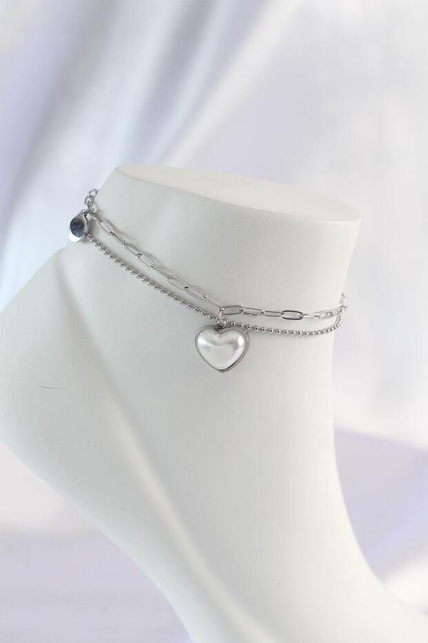 316L Steel Silver Color White Heart 2-Piece Anklet