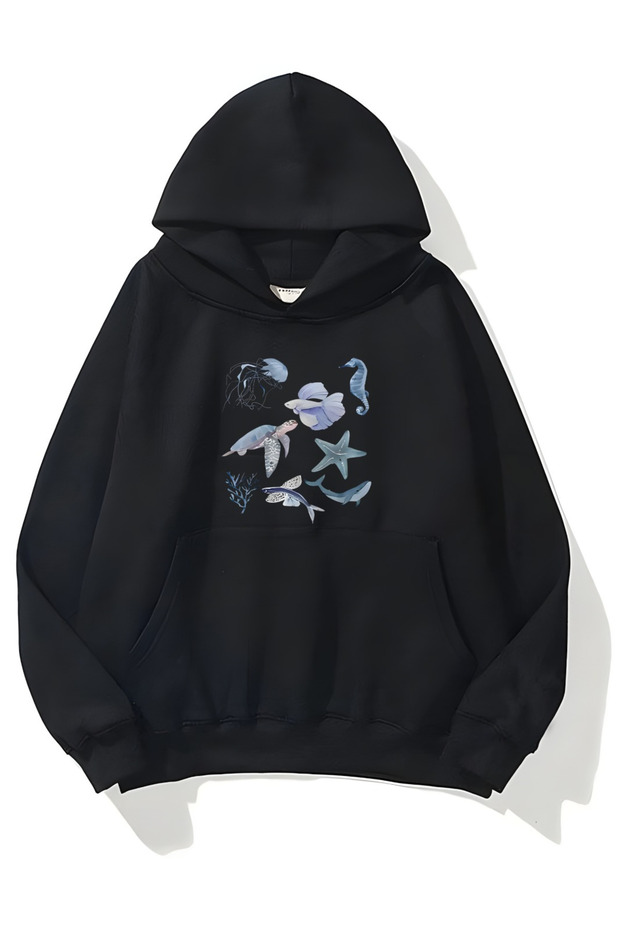 Sea fish print hoodie unisex long sleeve pullover hoodie