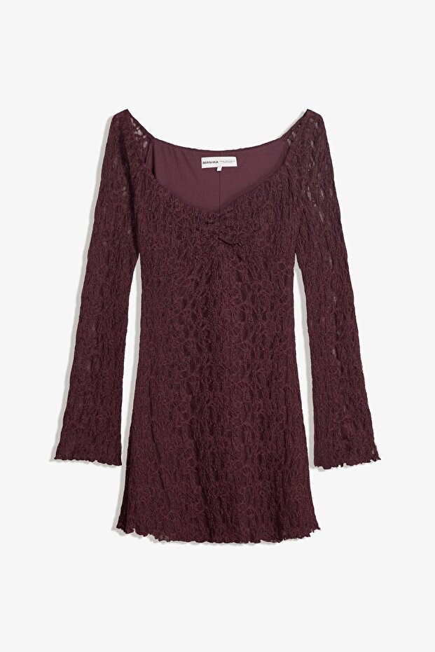 Dantel mini Bardot elbise - 2