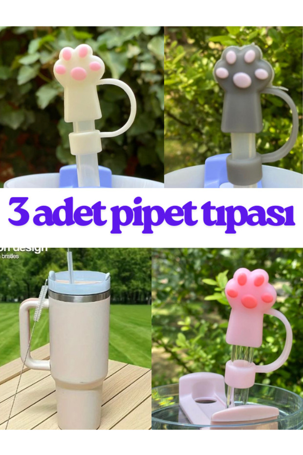3 Adet Silikon Pipet Tıpası Termos Uyumlu Aksesuar Pipet Koruyucu Pipet Kılıfı Pipet Tıpası - 1
