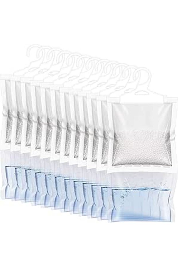 ZSZMFH 12 Pack Moisture Absorber Hanging Bags, Fragrance Free Humidity Packs, Hanging Closet Dehumid