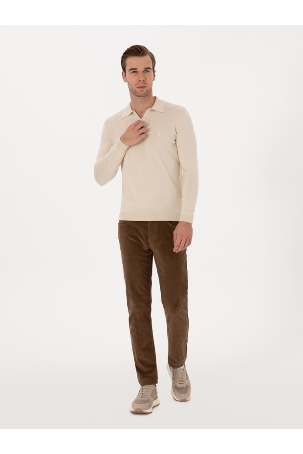 Mink Straight Fit Cotton Blend Slim Corduroy Canvas Pants 50314000-Vr052
