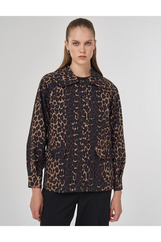 سترة بنقشة الفهد باللون البني الداكن - 1