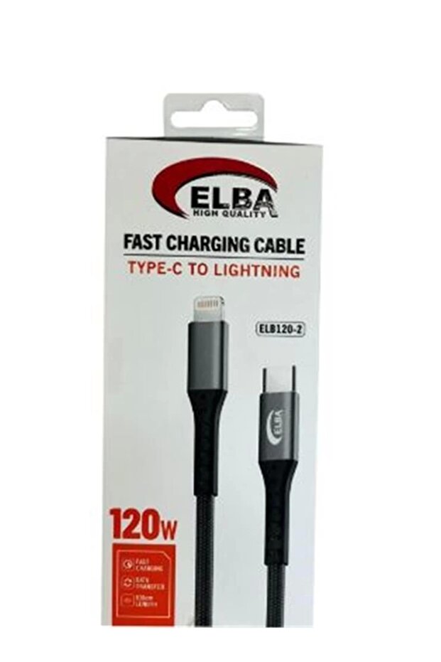 Elb120-2 120w Type-c To Lightning 1Mt Siyah Örgülü Şarj Kablosu - 1