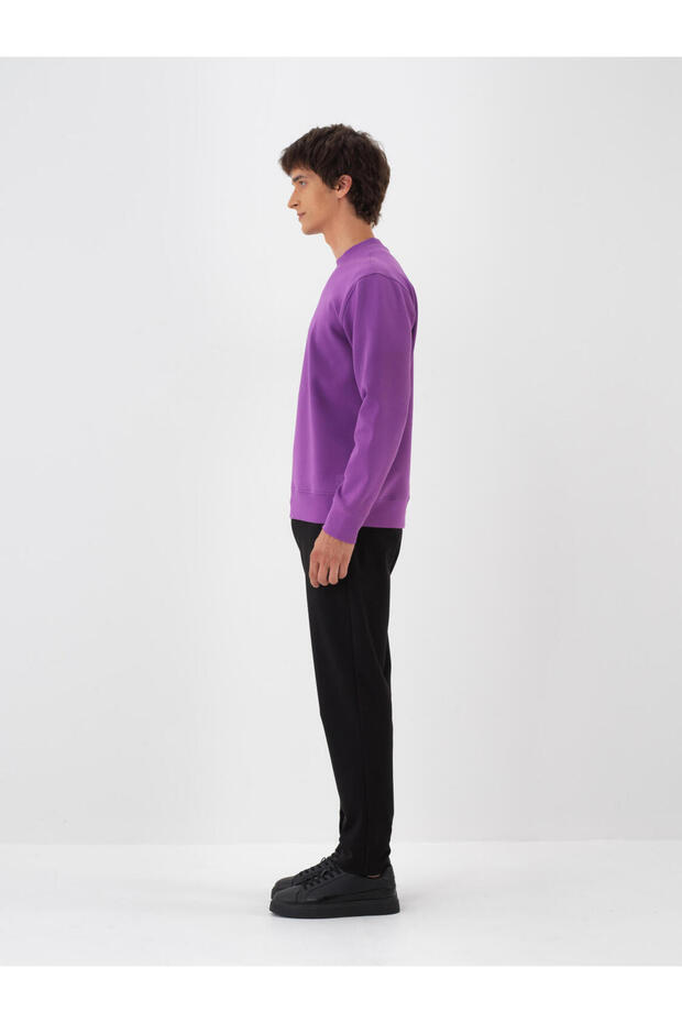 Erkek Mor Pamuklu Basic Sweatshirt - 3