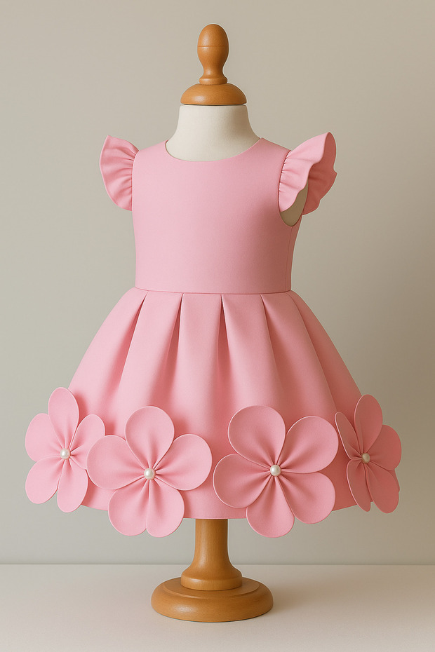 Pembe Çiçekli Elbise - 1