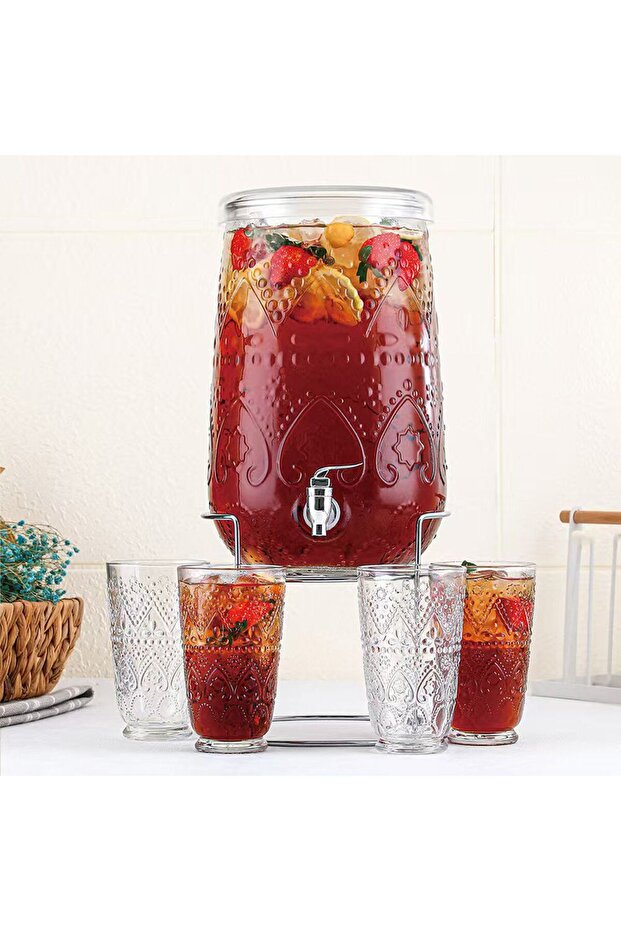 Aresha 5-Piece Glass Dispenser Set 8L+473ml – Durable Juice & Water Dispenser for Parties