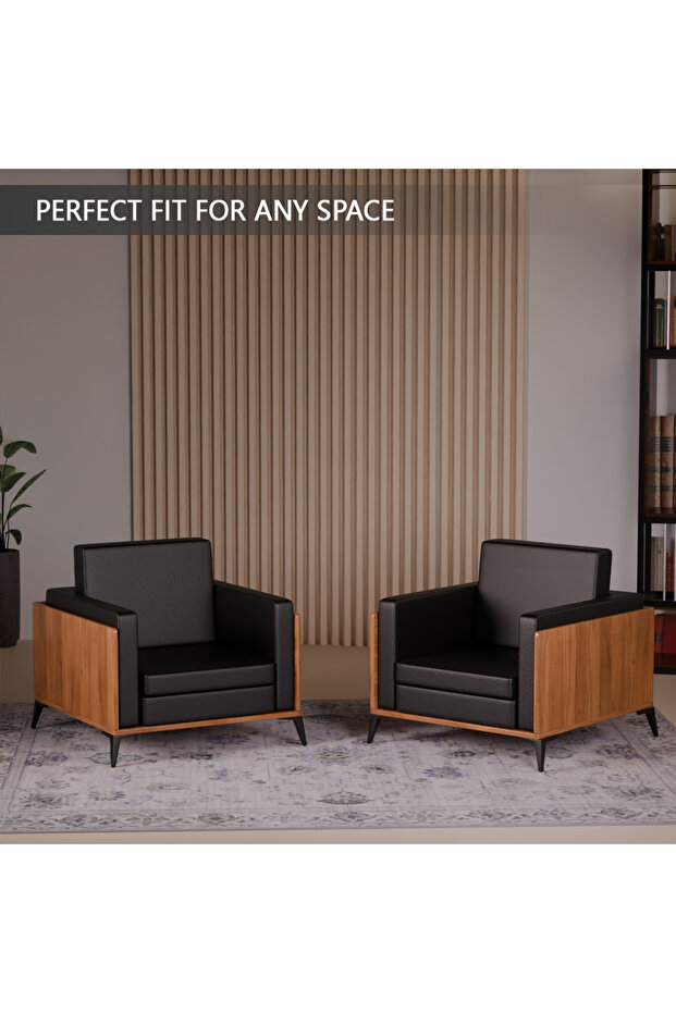 KD 3326 Natural Dijon Walnut Wooden Single Seat Sofa with PU Cushion for Offices, Home-Black - 6