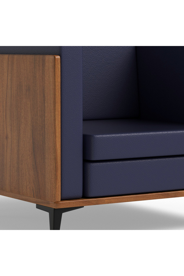 KD 3326 Natural Dijon Walnut Wooden Single Seat Sofa with PU Cushion for Offices, Home-Blue - 3