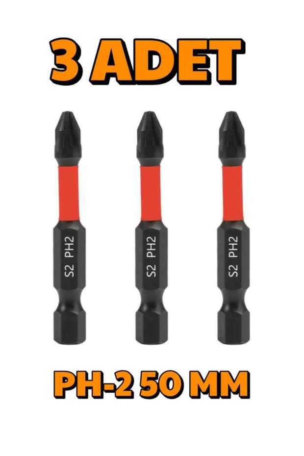 3 Adet PH-2 50 mm Mıknatıslı S2 Çelik Bits Uç Matkap Ucu - 1